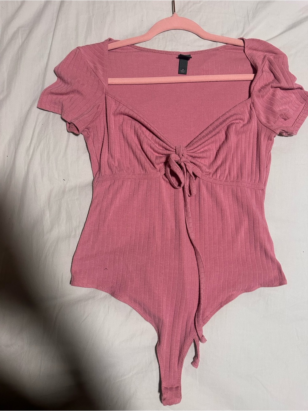 wild fable Ribbed Tie-Front Bodysuit - Dusty Rose